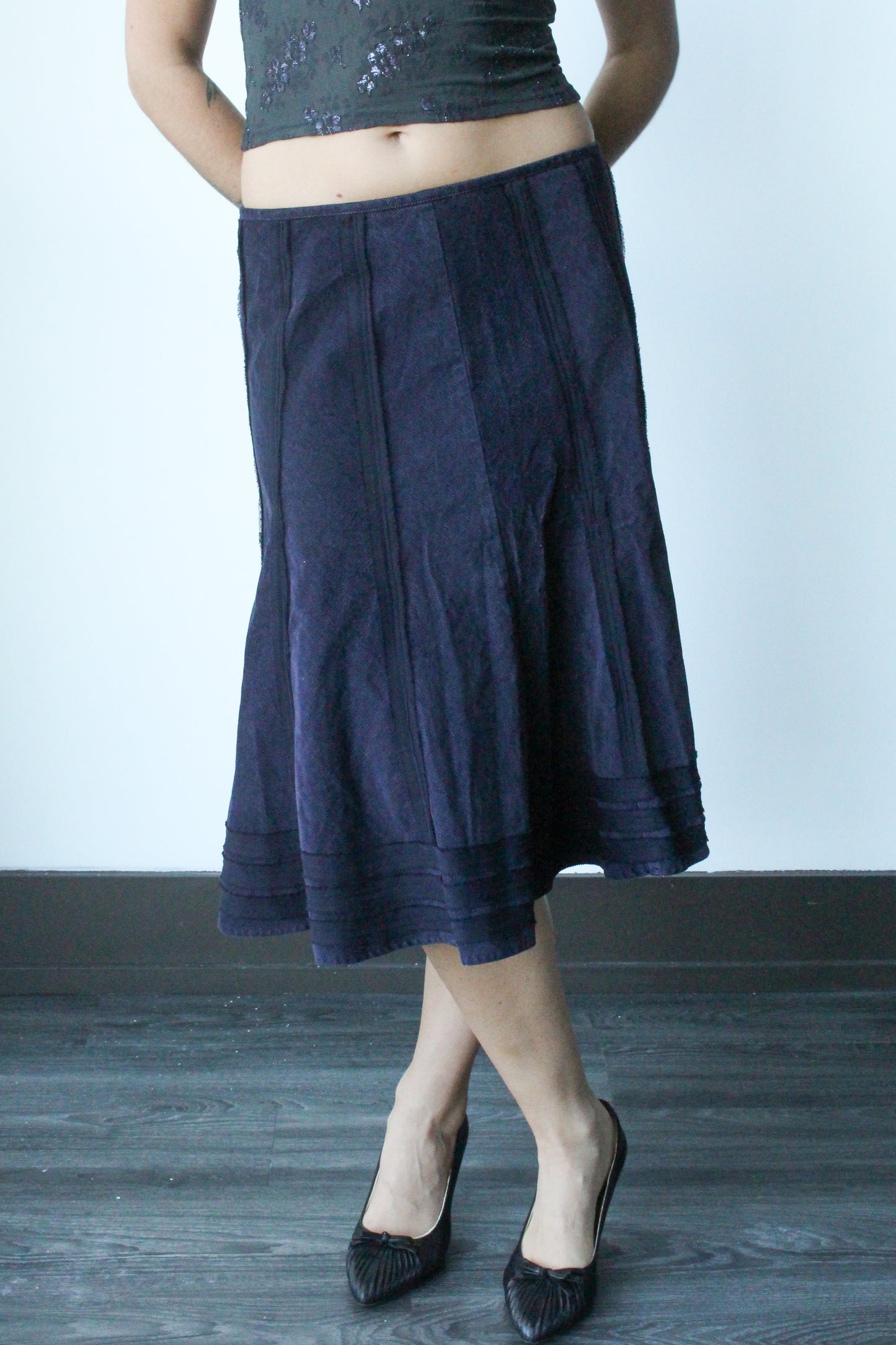 purple corduroy patchwork midi skirt - SZ S/M