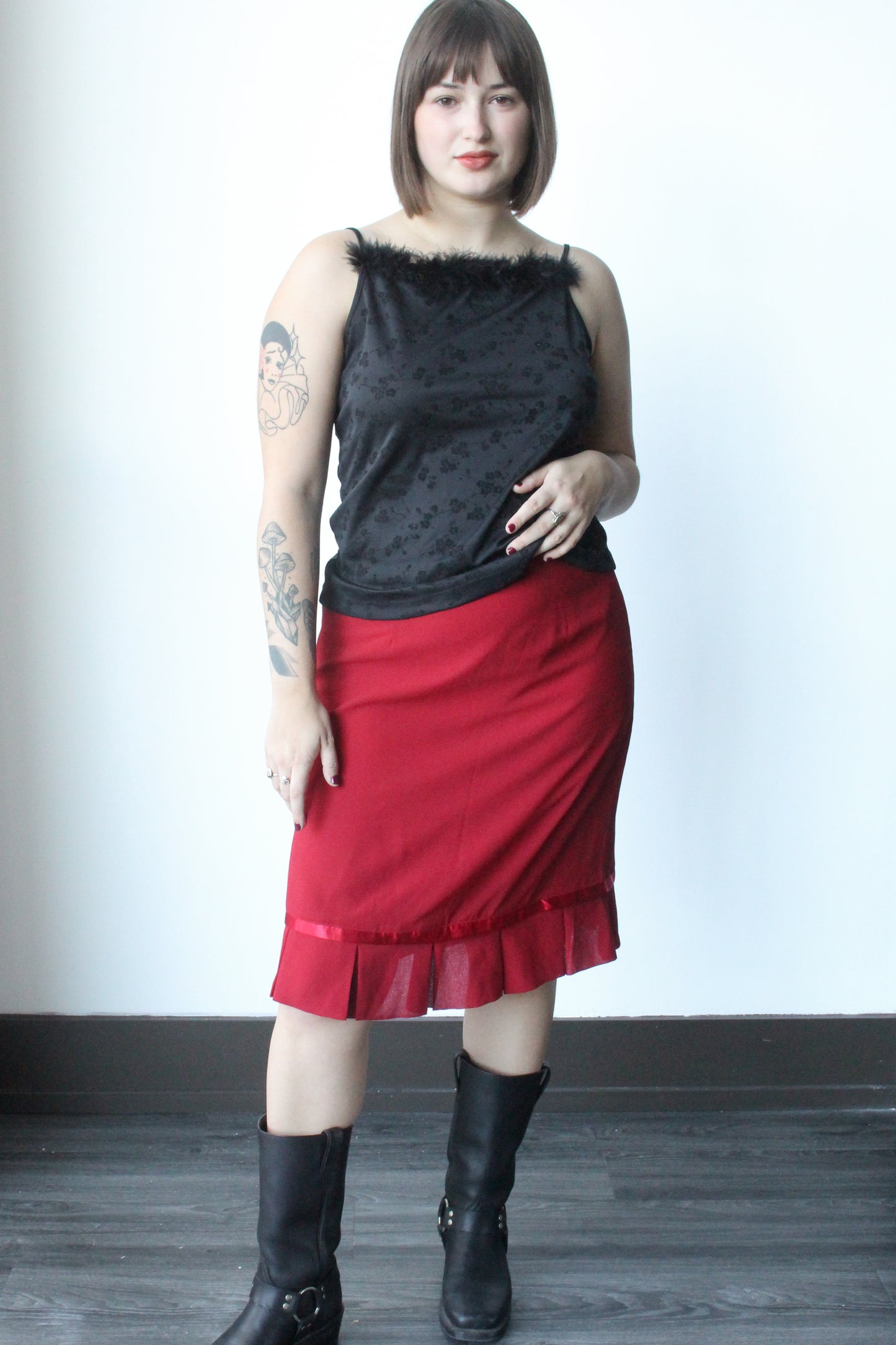 red ruffle midi skirt - SZ M/L