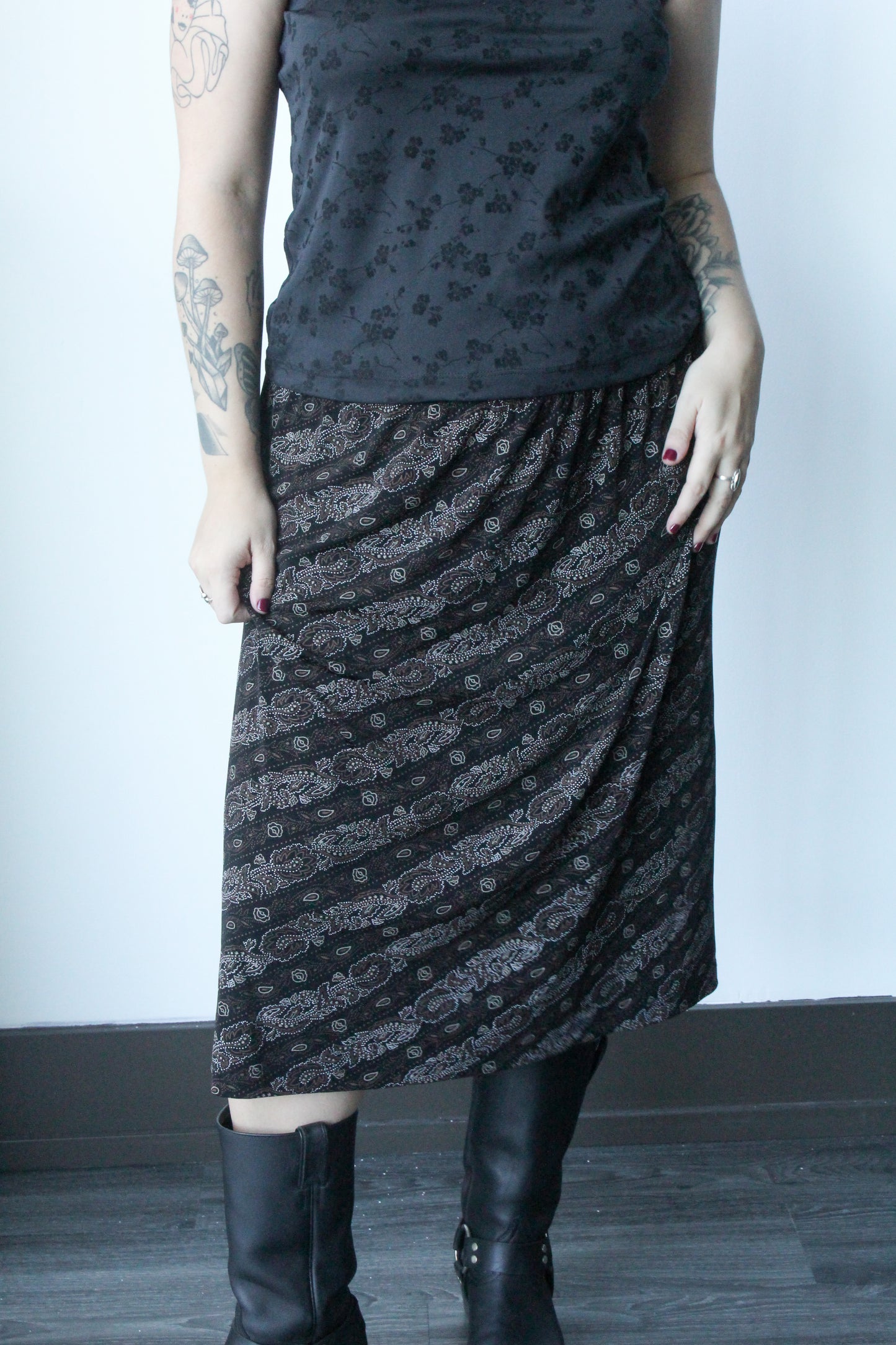 black/ brown floral midi skirt - SZ 4XL