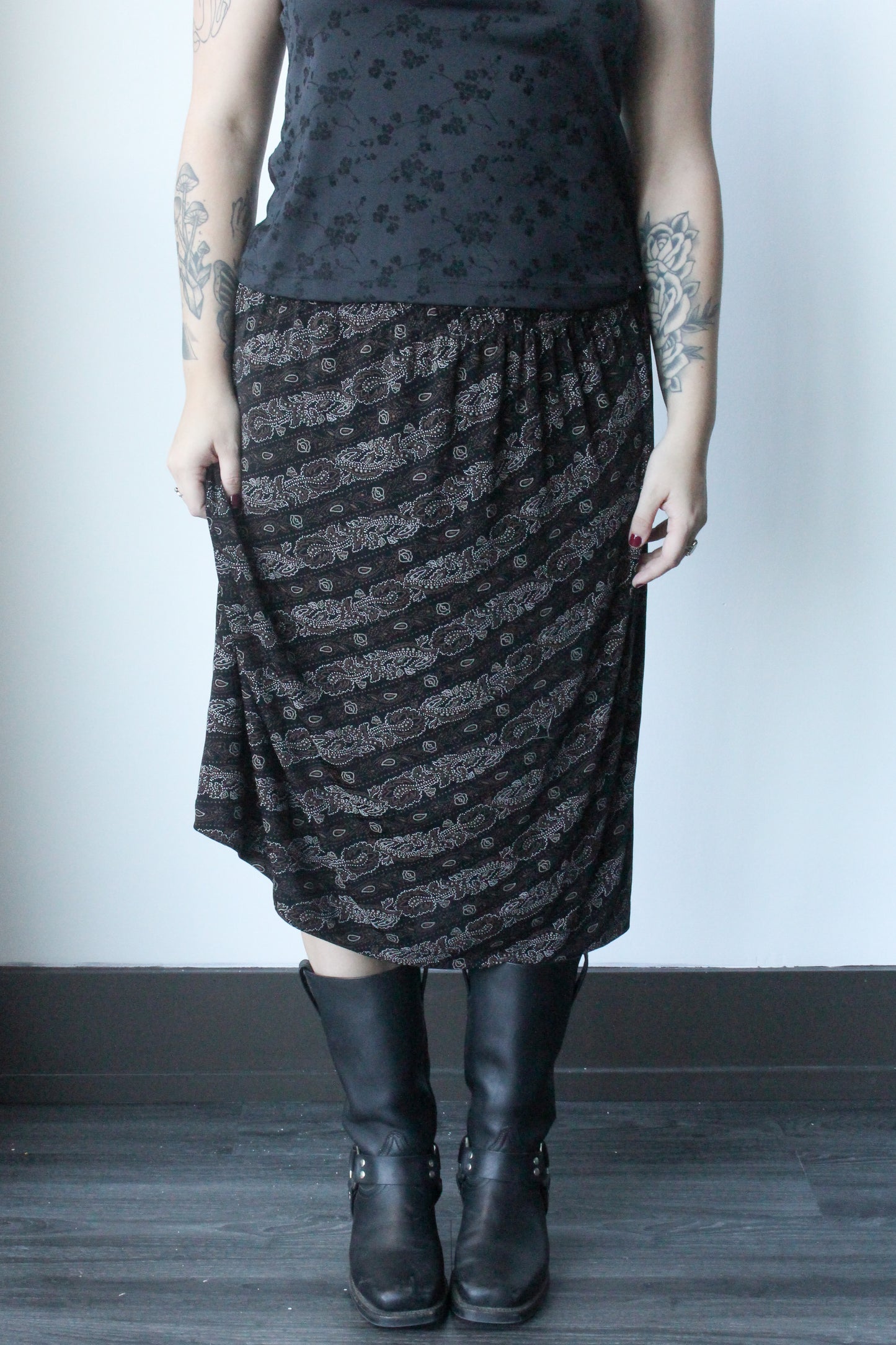 black/ brown floral midi skirt - SZ 4XL