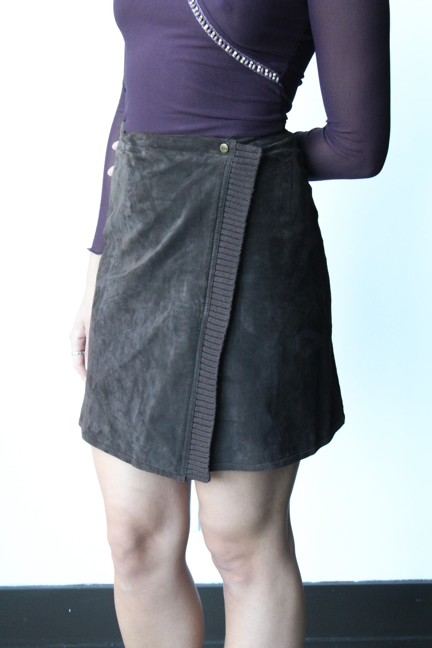 brown suede wrap mini skirt - SZ XS/S