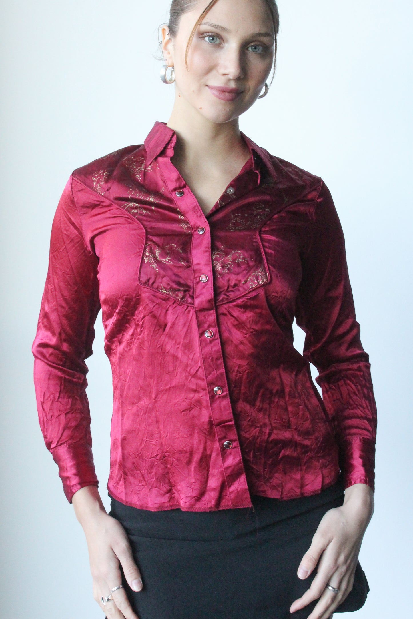 burgundy wrangler western button down - SZ S