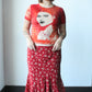 red & ivory floral maxi skirt - SZ XL