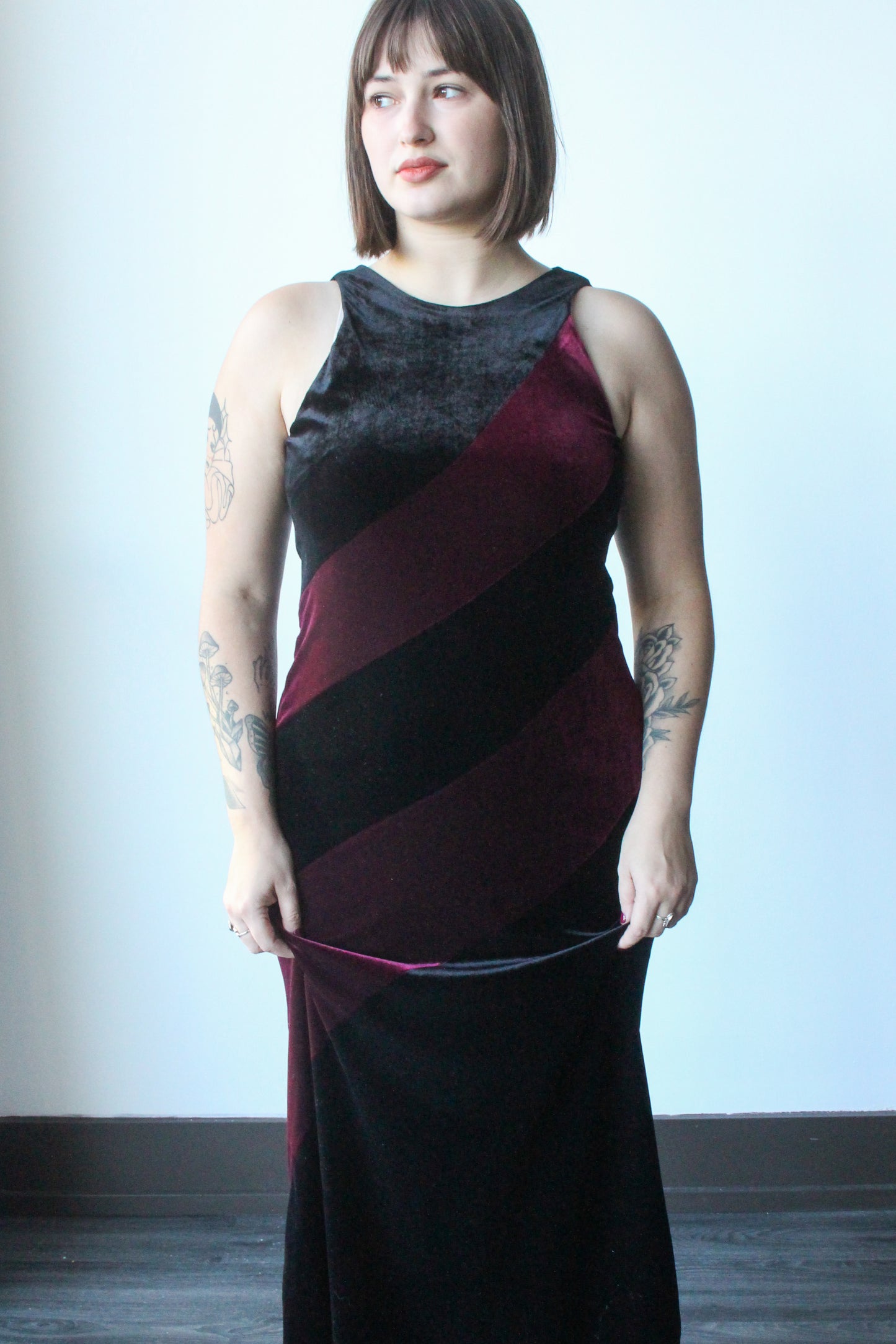 black & bugrundy maxi dress - SZ L/XL