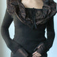 brown & black puff collar milkmaid sweater - SZ S/M