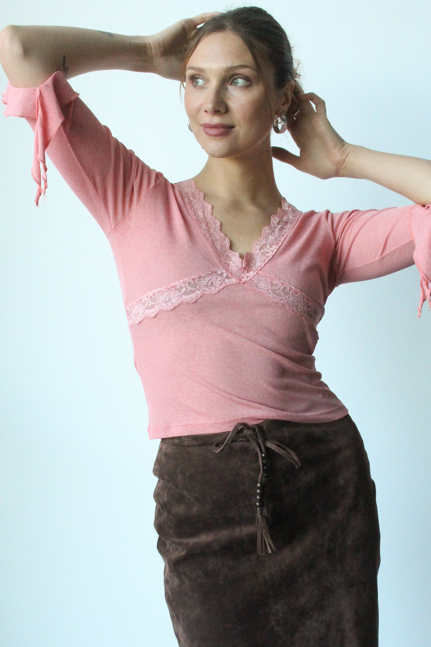 y2k pink lace blouse - SZ XS/S