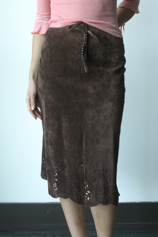 midi brown suede skirt - SZ XS