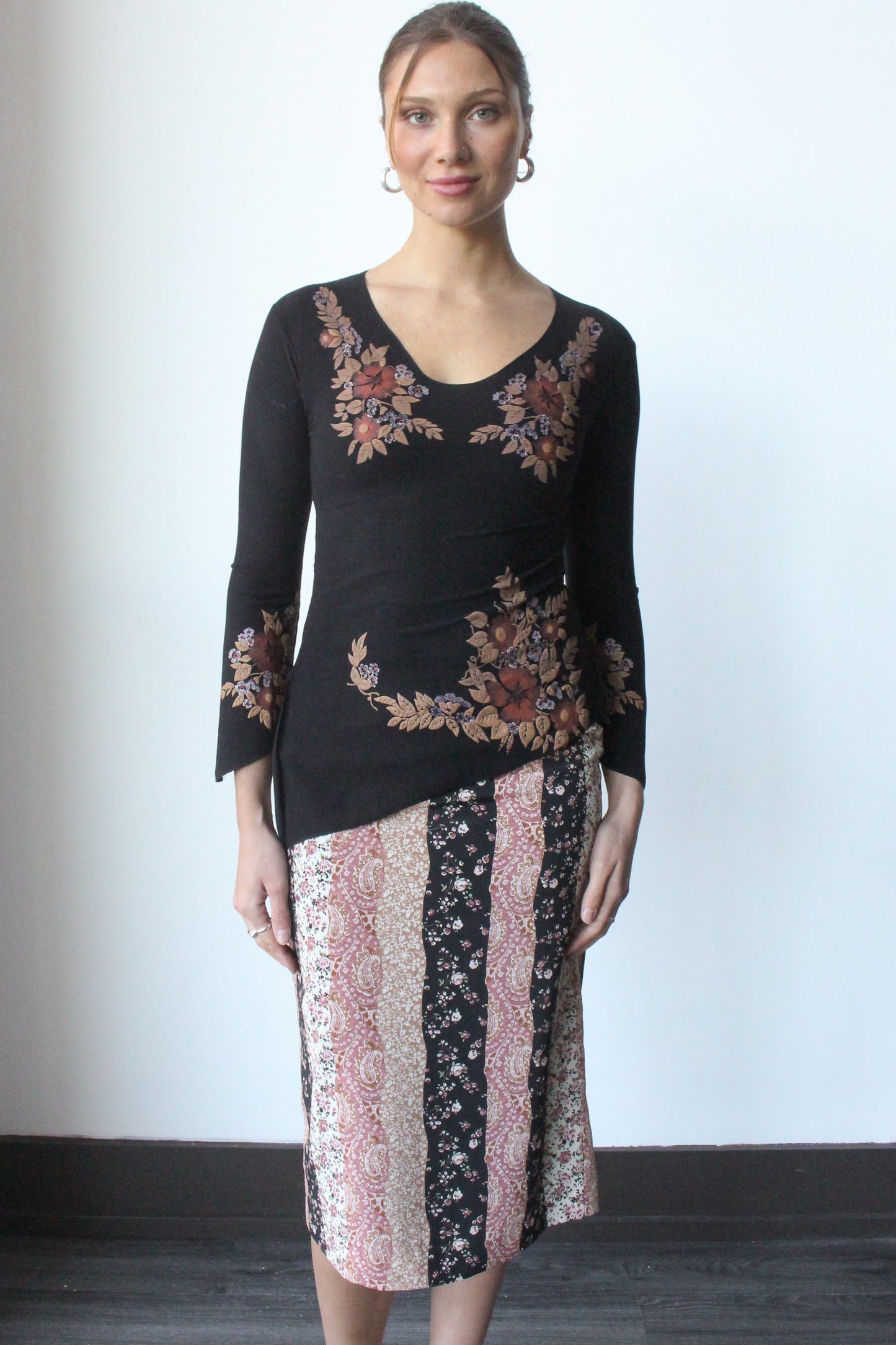 floral patchwork midi skirt - SZ XS/S
