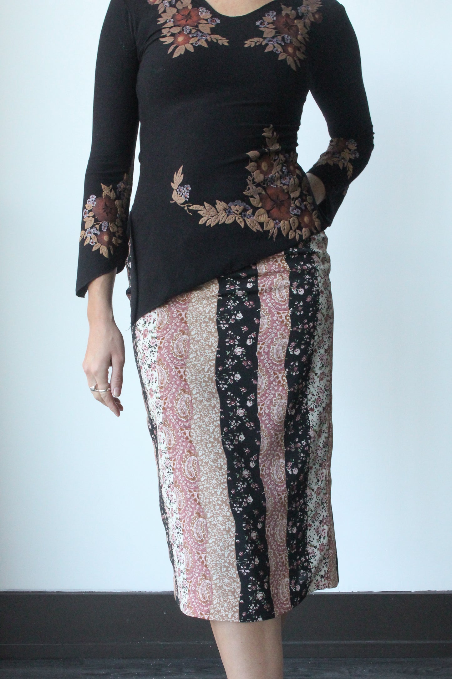 floral patchwork midi skirt - SZ XS/S
