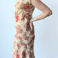 beige & red floral midi dress - SZ S