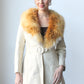 ivory leather jacket with fur collar - SZ S