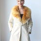 ivory leather jacket with fur collar - SZ S