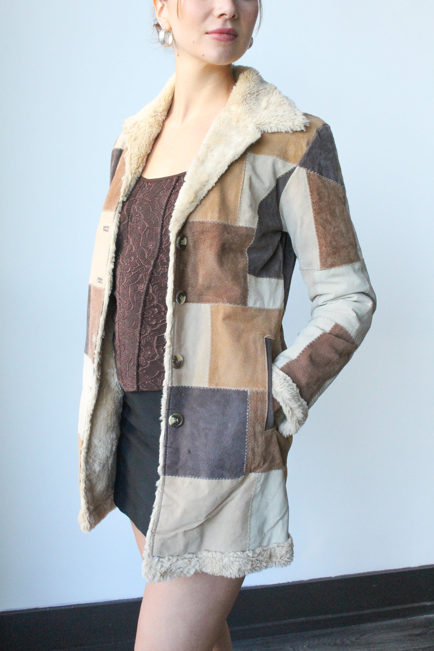 brown patchwork afghan coat - SZ XS