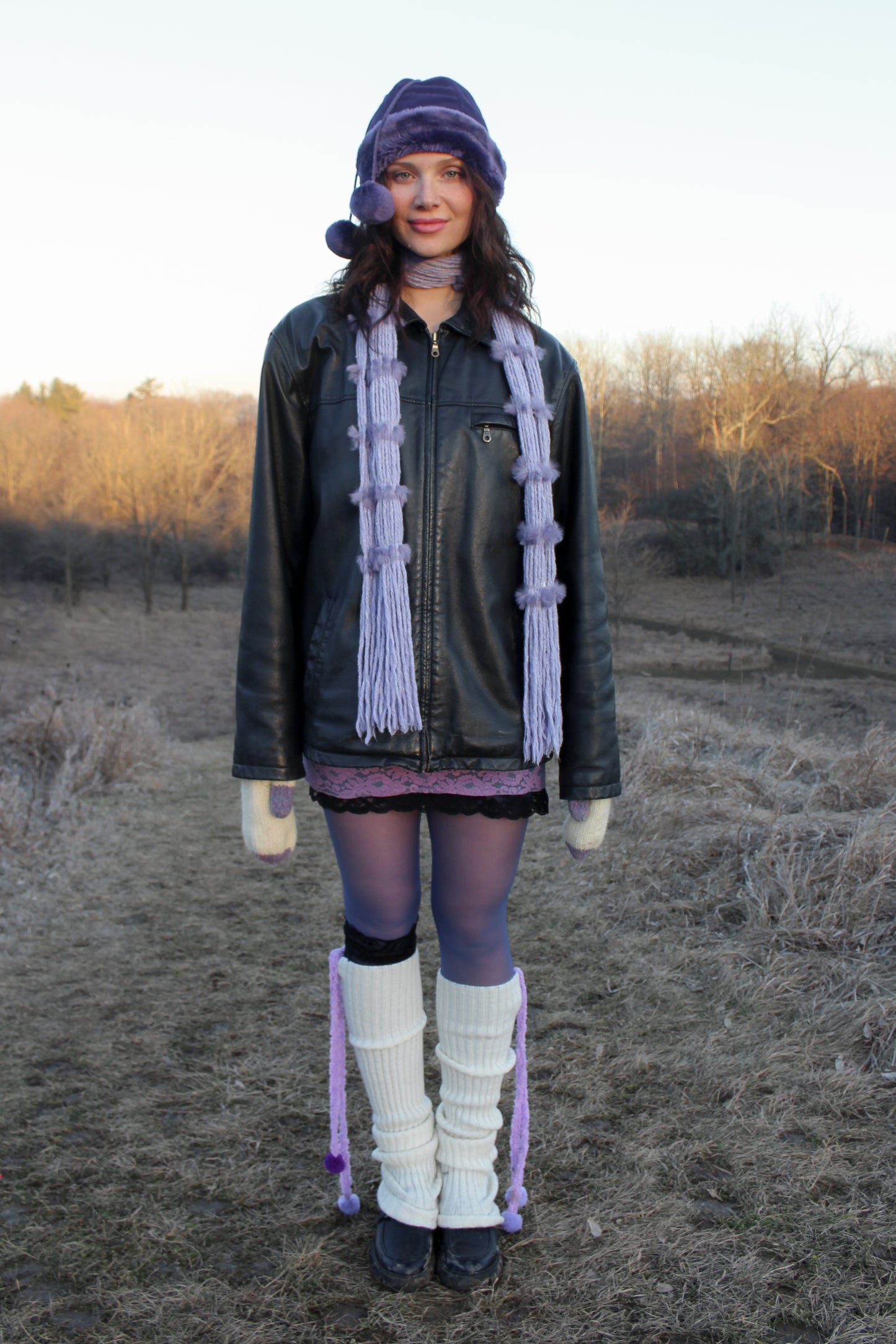 y2k purple fuzzy skinny scarf