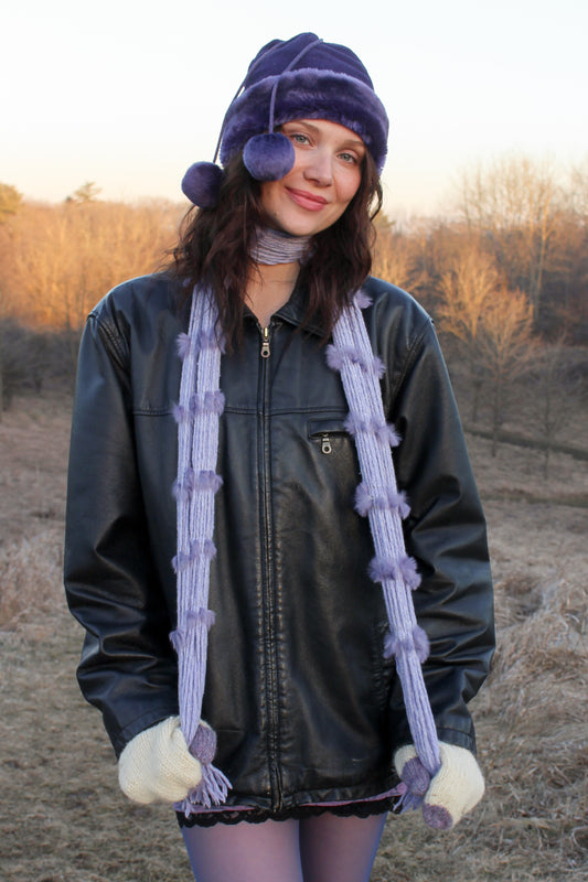 y2k purple fuzzy skinny scarf