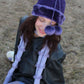 vintage purple pom pom fur trim hat