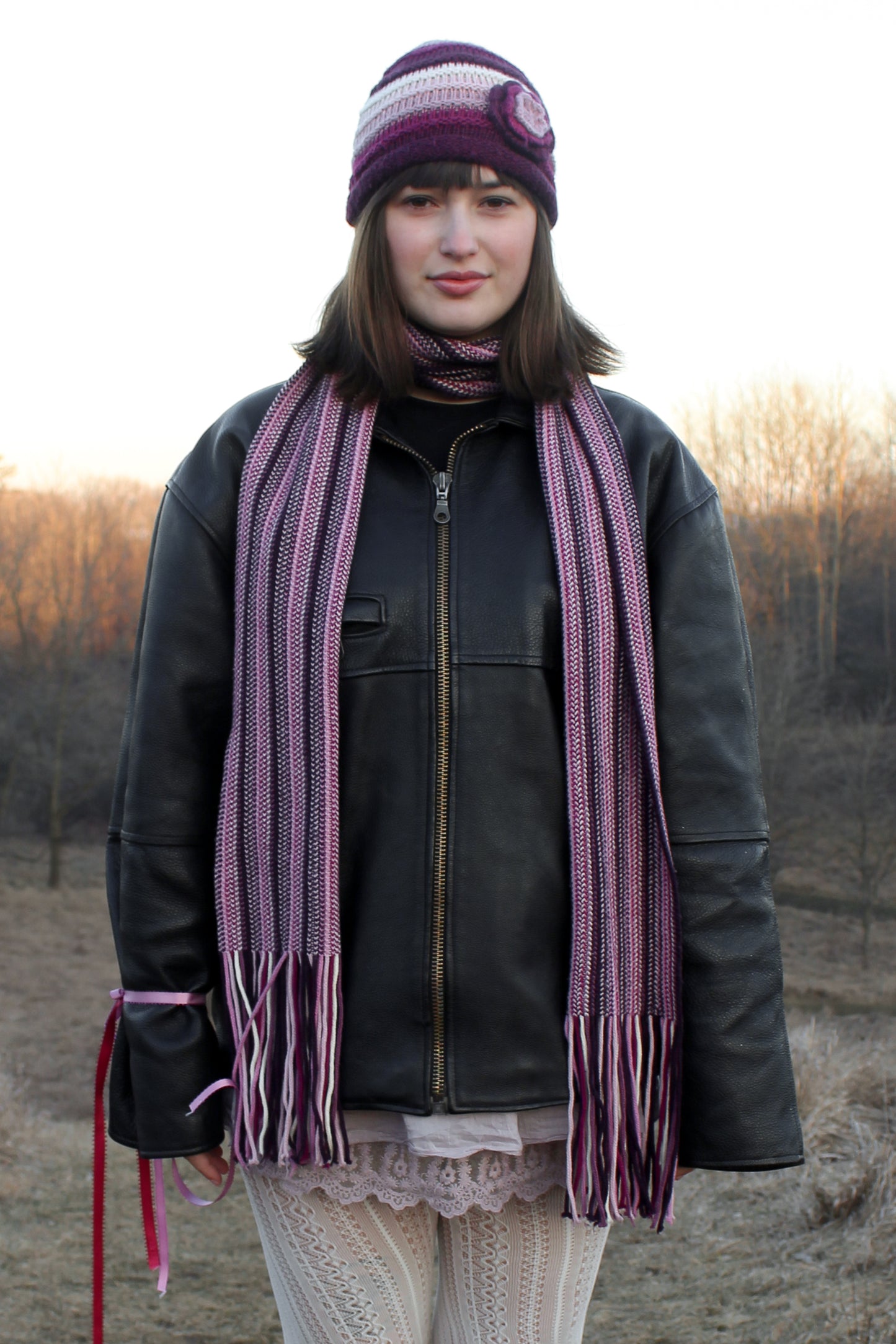 y2k purple striped scarf