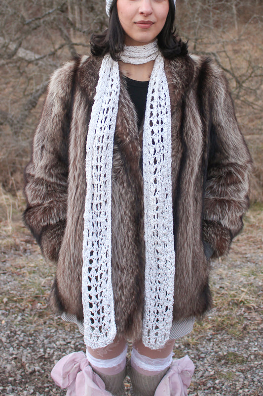 white crochet skinny scarf