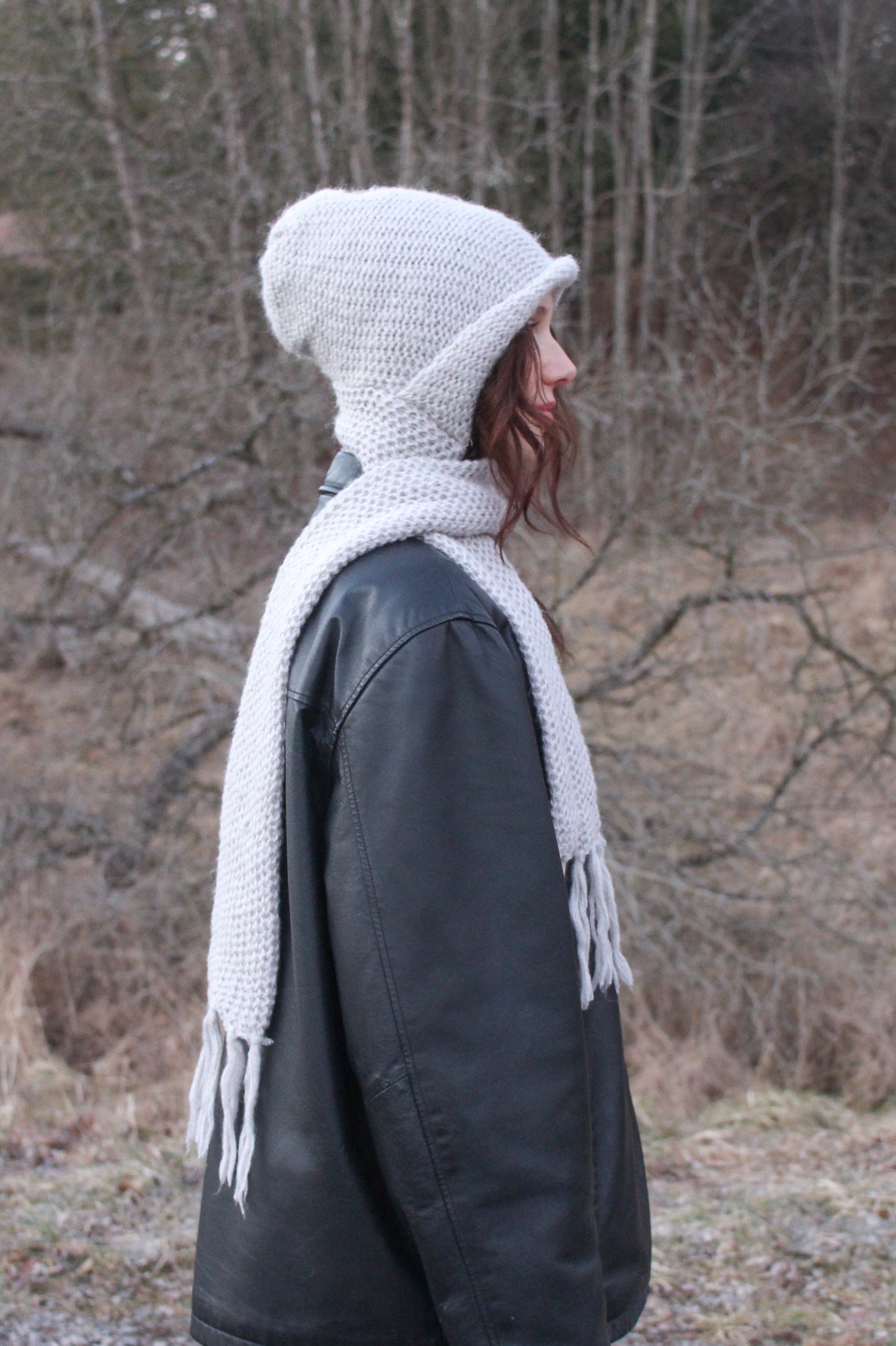 90s grey mohair balaclava with attached scarf