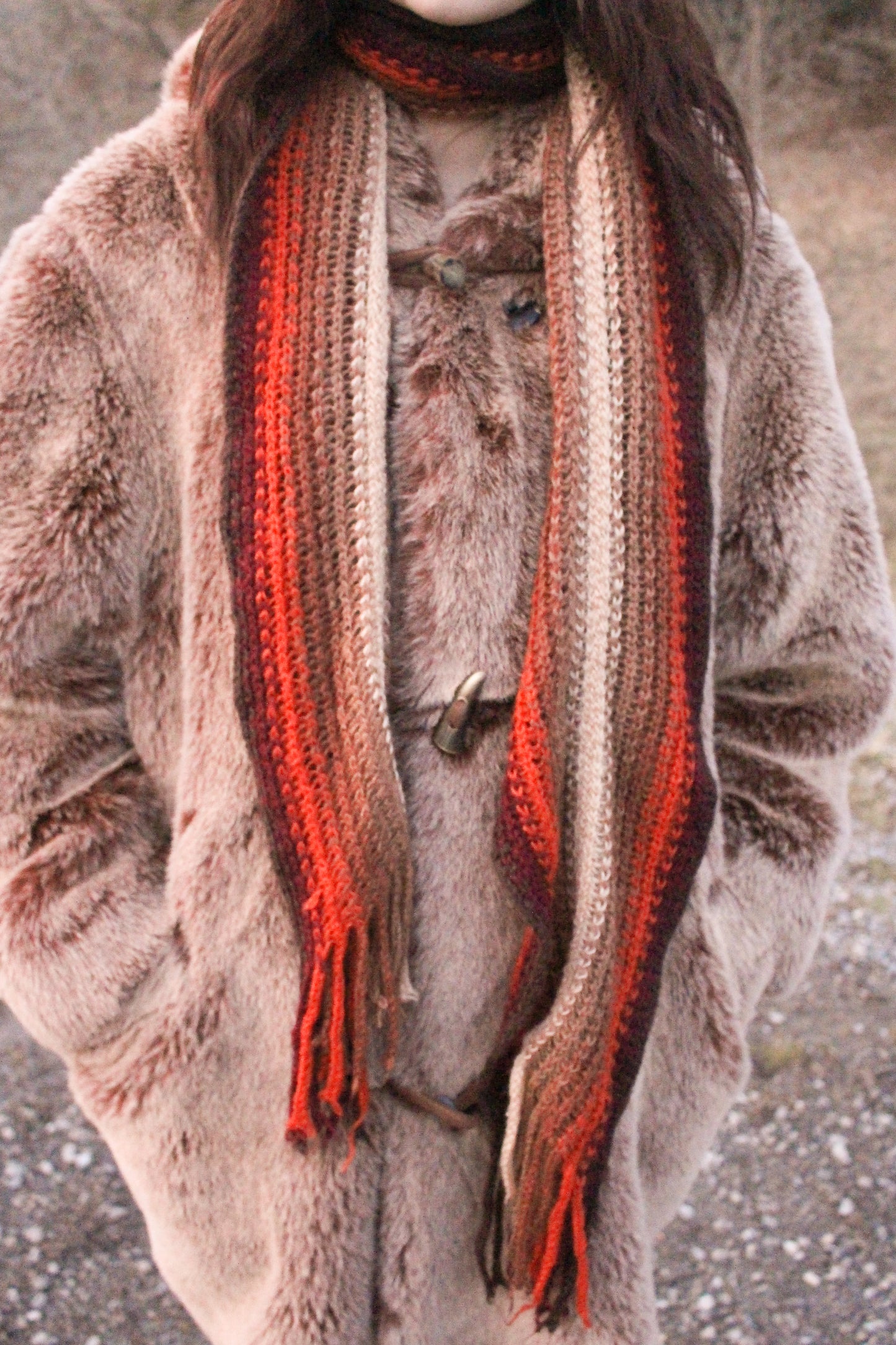 y2k orange & brown striped scarf