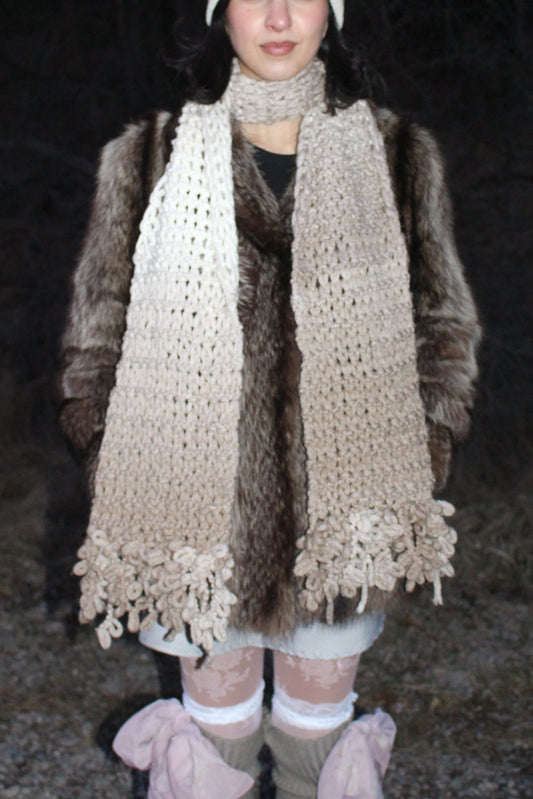 y2k beige ombre chunky knit scarf